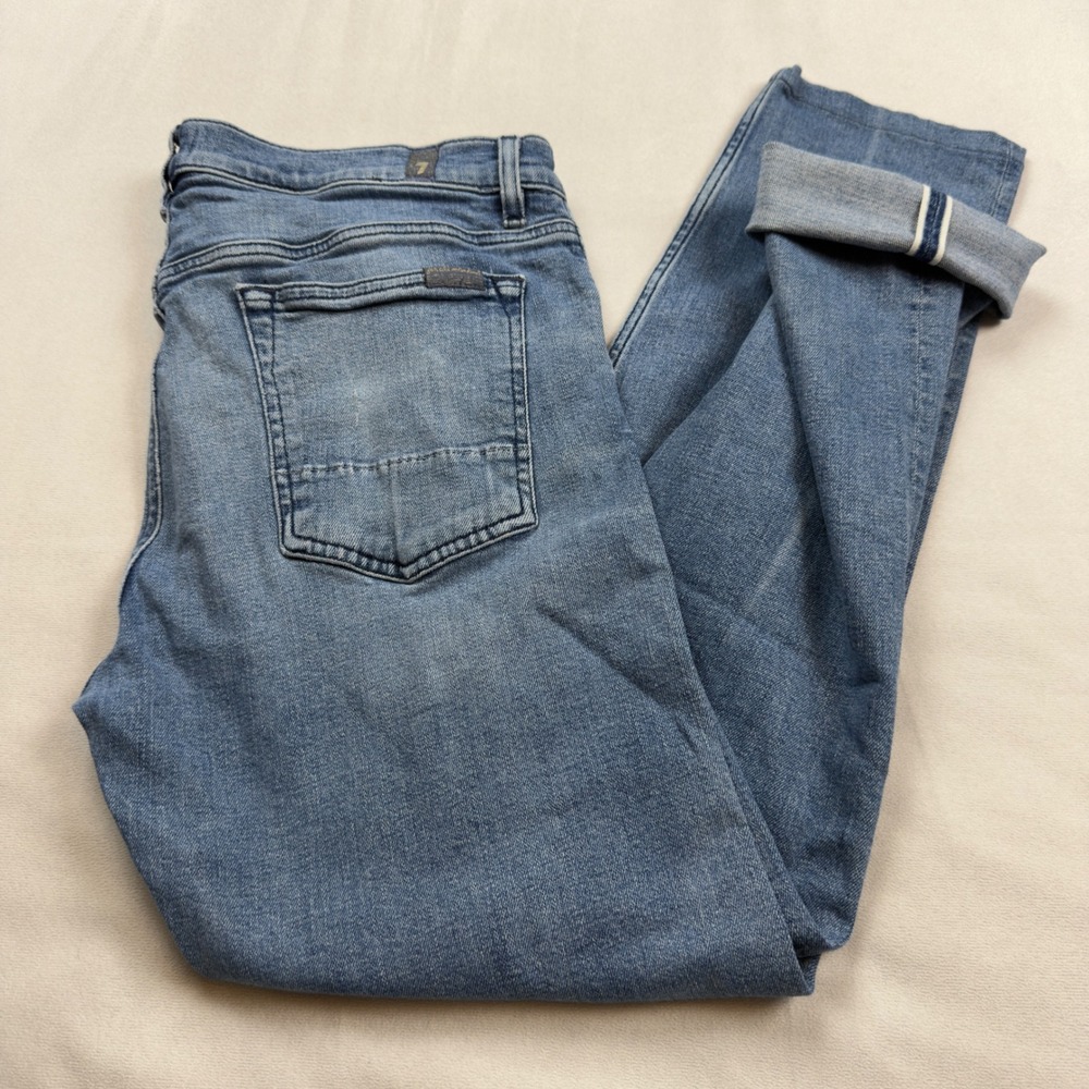 7 For All Mankind Adrien Slim Tapered Jeans Men 33 Blue AT1651Z438 Stretch Denim